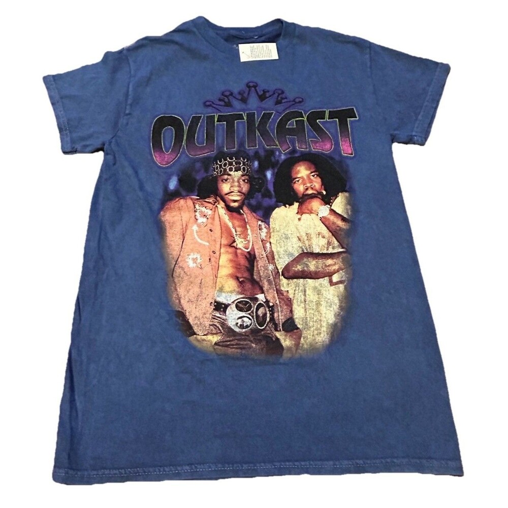Outkast Graphic Band T-Shirt Large Blue 2003 Hip Hop Rap Duo Andre 3000 Big Boi
